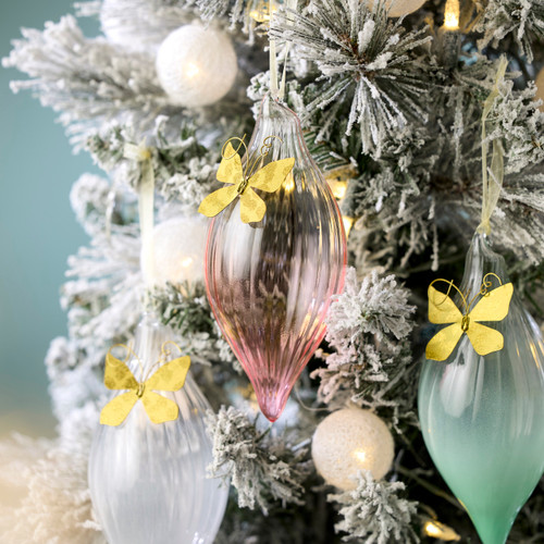 Dark Pink Clear Glass Ornament with Butterfly Charm - 3x7in slide 