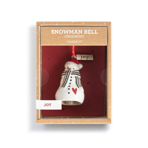 Joy Snowman Red Heart Mini Bell Ornament - 1.5x2.5in slide 