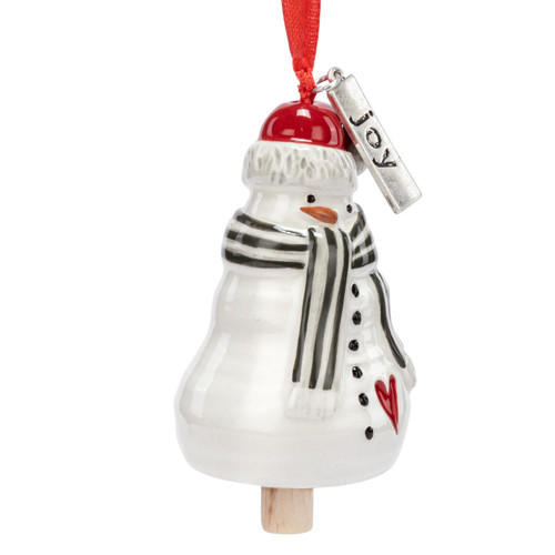 Joy Snowman Red Heart Mini Bell Ornament - 1.5x2.5in slide 