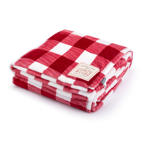 Comfy & Cozy Red and White Plaid Foot Pocket Blanket - 60x70in slide 