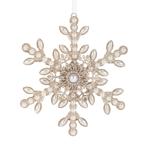Gilver Glitter and Pearl Snowflake Ornament - 6x7in slide 