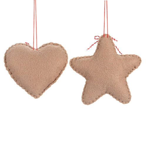 Gingerbread Heart and Star Fabric Ornaments 2 Assorted - 4in slide 