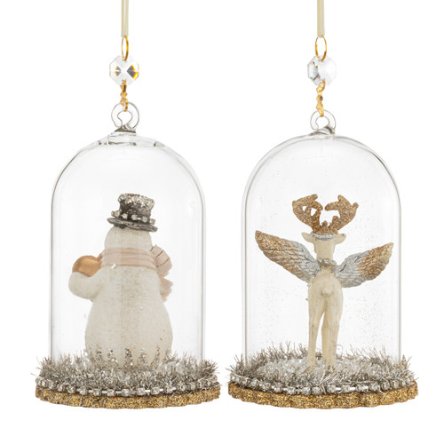 Snowman & Deer Sparkle Cloche Ornaments 2 Assorted - 3.5x5.5in slide 