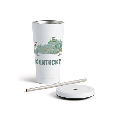 Kentucky State Tumbler wStraw-White 16oz slide