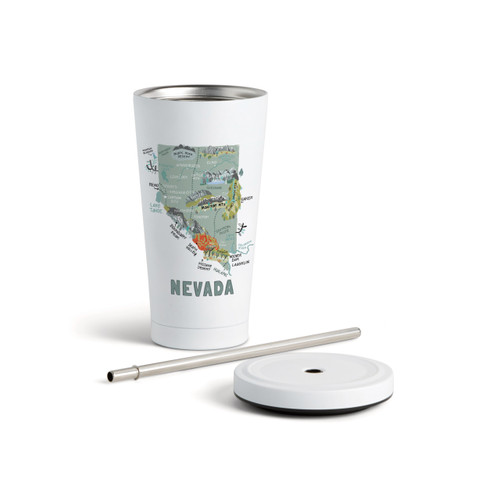 Nevada State Tumbler wStraw-White 16oz slide 