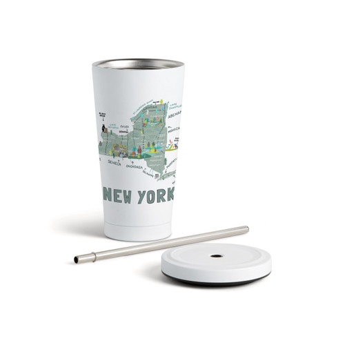 New York State Tumbler wStraw-White 16oz slide 