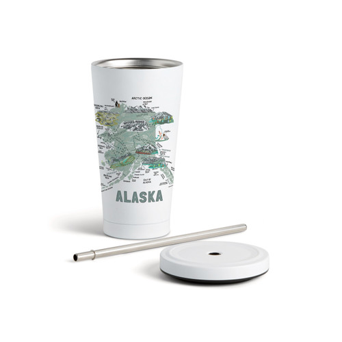 Alaska State Tumbler wStraw-White 16oz slide