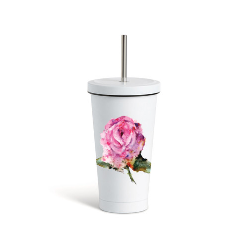 Rose Tumbler with Straw - White 16oz slide 