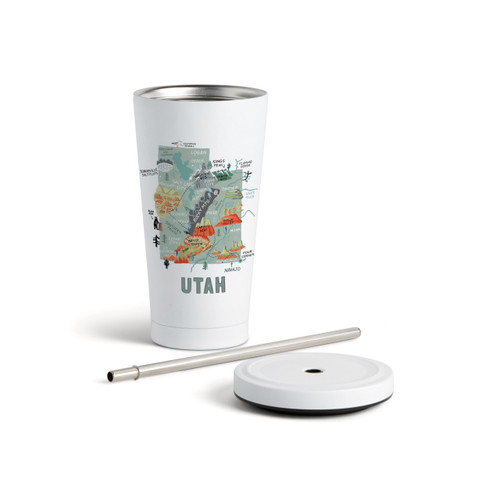 Utah State Tumbler wStraw-White 16oz slide 