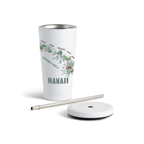 Hawaii State Tumbler wStraw-White 16oz slide 