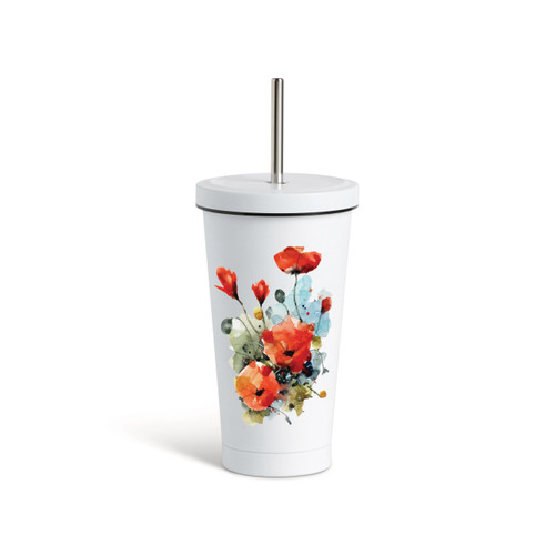 Poppy Tumbler with Straw - White 16oz slide 