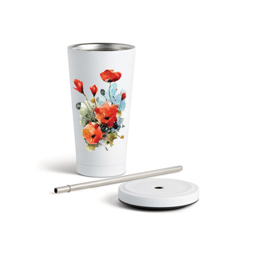 Poppy Tumbler with Straw - White 16oz slide 