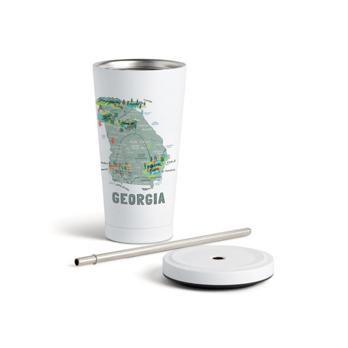 Georgia State Tumbler wStraw-White 16oz slide 