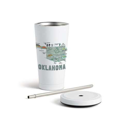 Oklahoma State Tumbler wStraw-White 16oz slide 