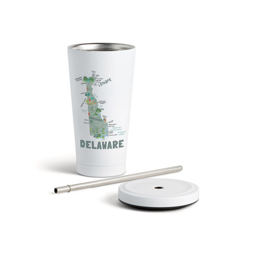 Delaware State Tumbler wStraw-White 16oz slide 
