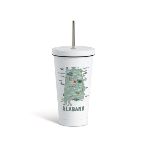 Alabama State Tumbler wStraw-White 16oz slide