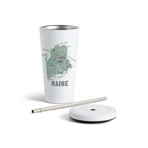 Maine State Tumbler wStraw-White 16oz slide 