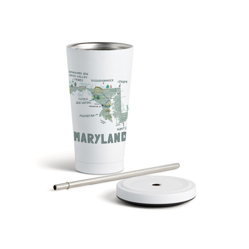 Maryland State Tumbler wStraw-White 16oz slide 