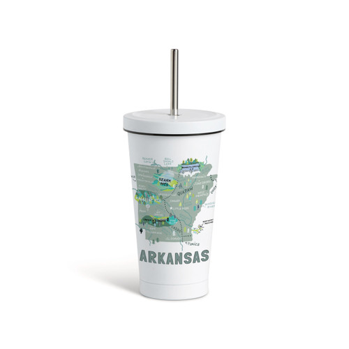 Arkansas State Tumbler wStraw-White 16oz slide 