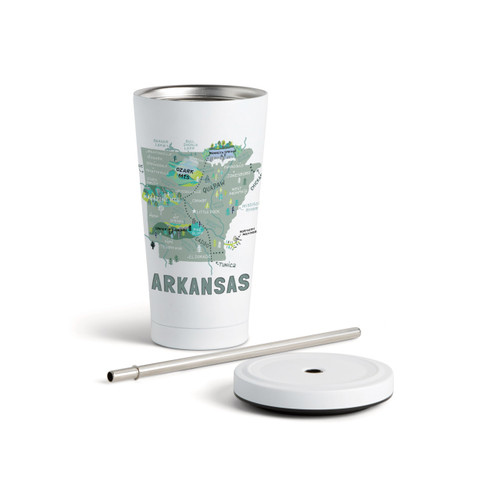 Arkansas State Tumbler wStraw-White 16oz slide 