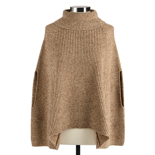 Taupe Turtleneck Pullover Cape - 120x28in slide 
