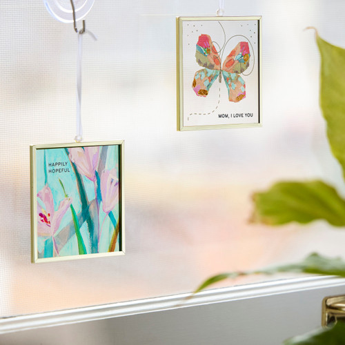Happily Hopeful Floral Butterfly Suncatcher - 3x3in slide 