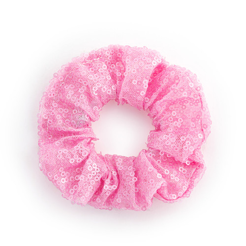 Pink Sequined Hair Scrunchie - 4in slide 