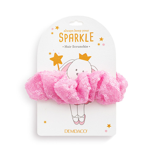 Pink Sequined Hair Scrunchie - 4in slide 
