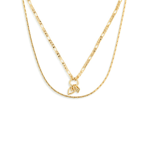 Double Heart Gold Charm Layered Necklace -16in slide 