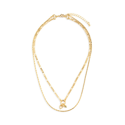Double Heart Gold Charm Layered Necklace -16in slide 