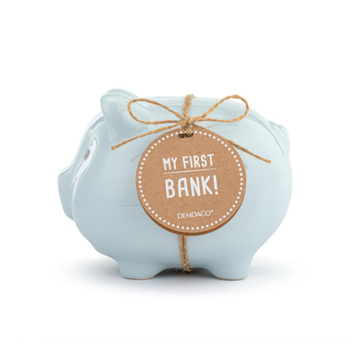Blue Ceramic Classic Piggy Bank - 7x5.5x6in slide 