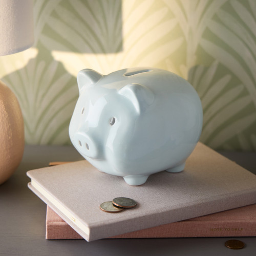 Blue Ceramic Classic Piggy Bank - 7x5.5x6in slide 