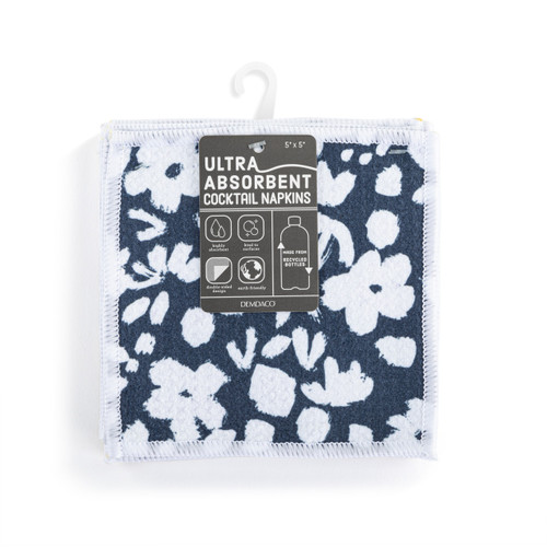 Navy Floral Absorbent Cocktail Napkins Set of 8 slide 