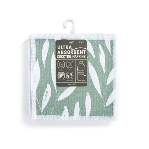 Sage Leaves Absorbent Cocktail Napkins Set of 8 slide 