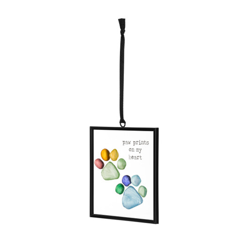 Rainbow Paw Prints on My Heart Suncatcher - 3x3in slide 