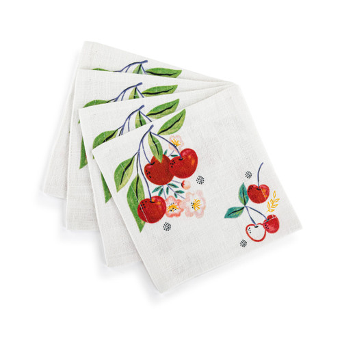 Cherry Fabric Cocktail Napkins Set of 4 - 6in slide 