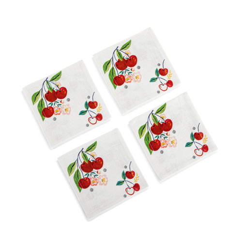 Cherry Fabric Cocktail Napkins Set of 4 - 6in slide 