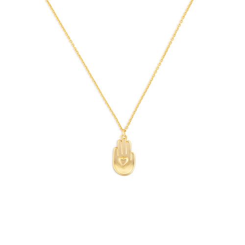 Gold Hand and Heart Necklace - 16in slide 