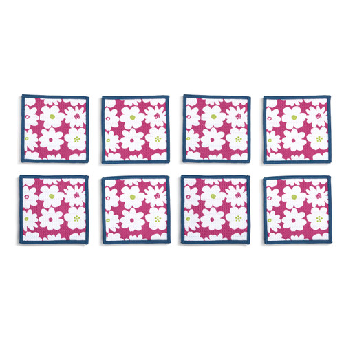 Fuchsia Floral Absorbent Cocktail Napkins Set of 8 slide 