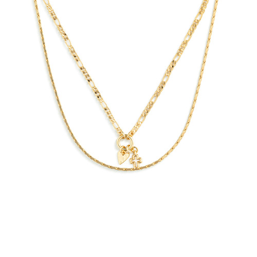 Heart + Cross Gold Charm Layered Necklace - 16in slide 