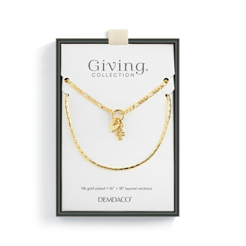 Heart + Cross Gold Charm Layered Necklace - 16in slide 