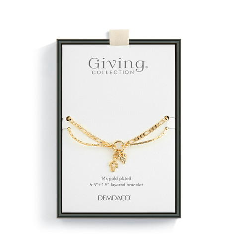 Heart + Cross Gold Charm Layered Bracelet - 6.5in slide 