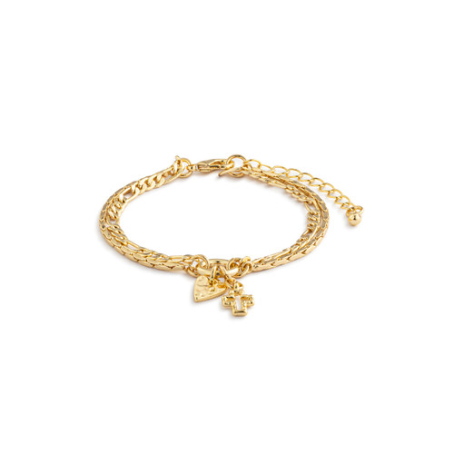 Heart + Cross Gold Charm Layered Bracelet - 6.5in slide 