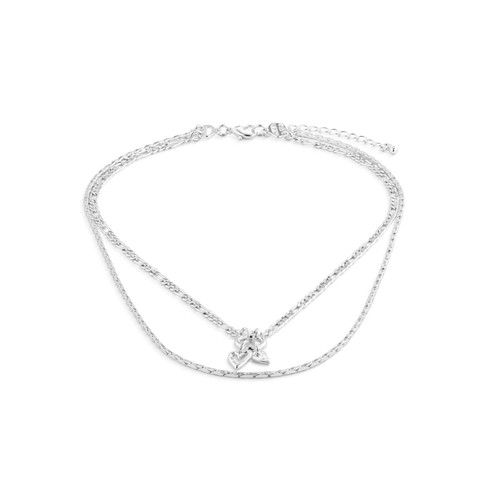 Heart + Cross Silver Charm Layered Necklace - 16in slide 