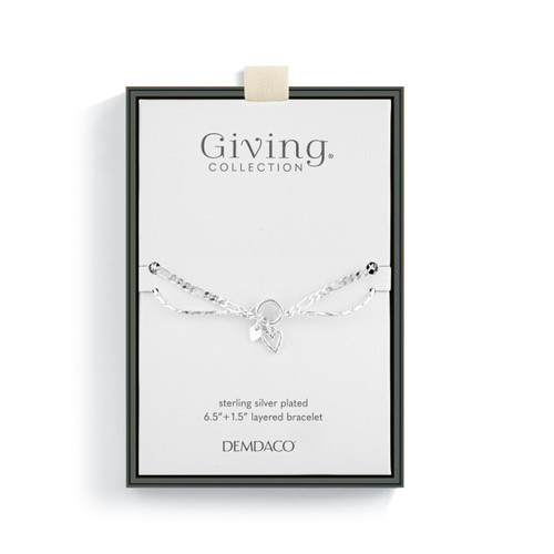 Double Heart Silver Charm Layered Bracelet 6.5in slide 