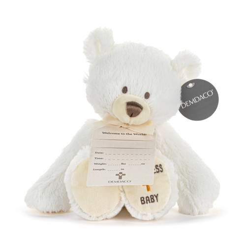 God Bless Baby White Teddy Bear - 11in slide 