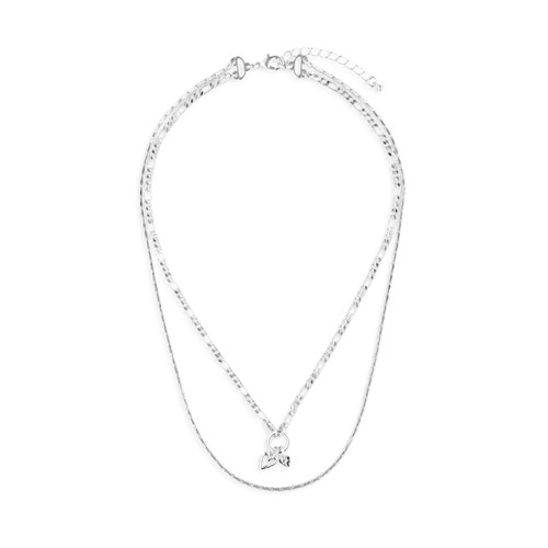 Double Heart Silver Charm Layered Necklace 16in slide 