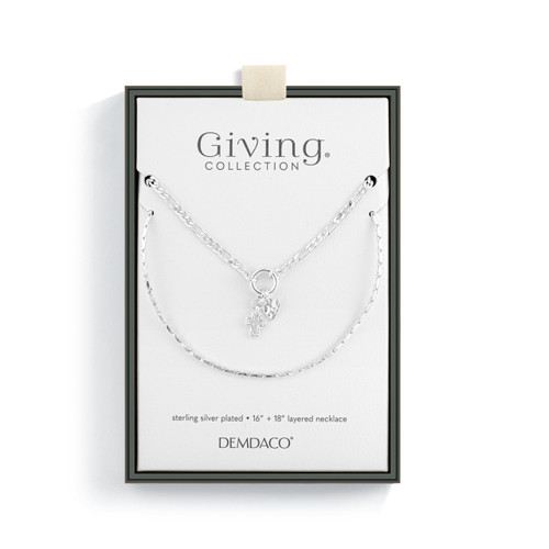 Double Heart Silver Charm Layered Necklace 16in slide 