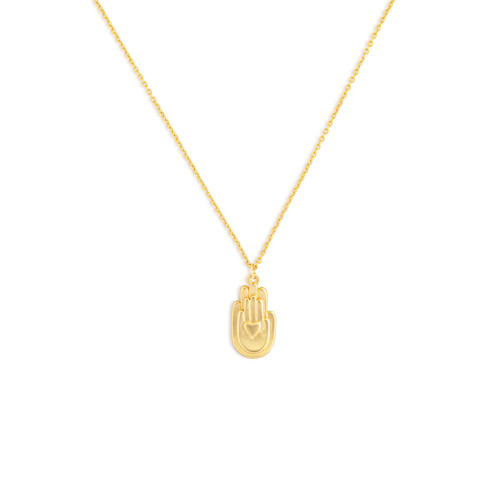 Gold Two Hands and Heart Necklace - 16in slide 