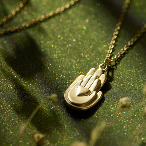 Gold Two Hands and Heart Necklace - 16in slide 